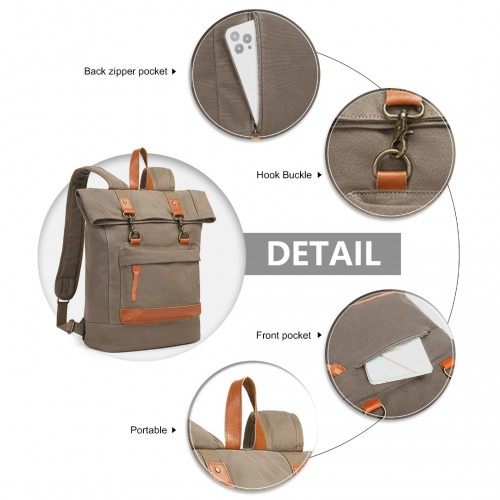 EB2303 - Kono Large Capacity Canvas Casual Travel Backpack - Khaki