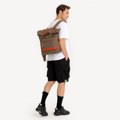 EB2303 - Kono Large Capacity Canvas Casual Travel Backpack - Khaki