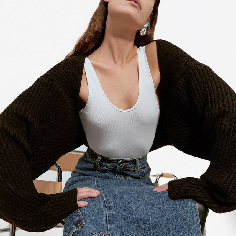 Wool Knitted Sexy Solid Color Ultra Short Long Sleeve
