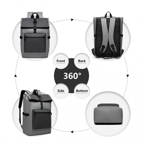 E2330 - Kono Durable PVC Coated Water-resistant Stylish Backpack - Grey