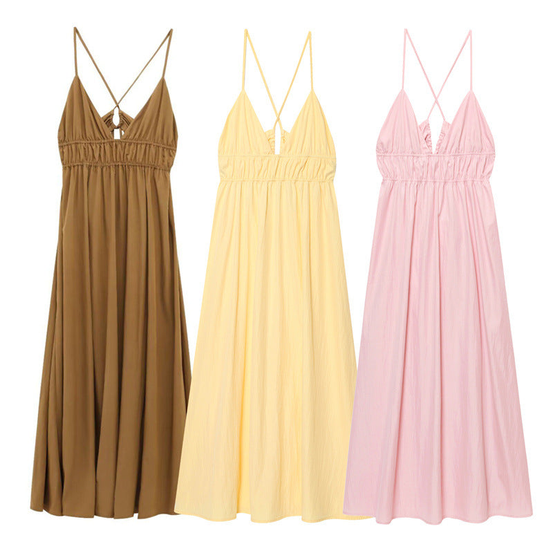 Women's SpringSummer Backless V-neck Strap Dress