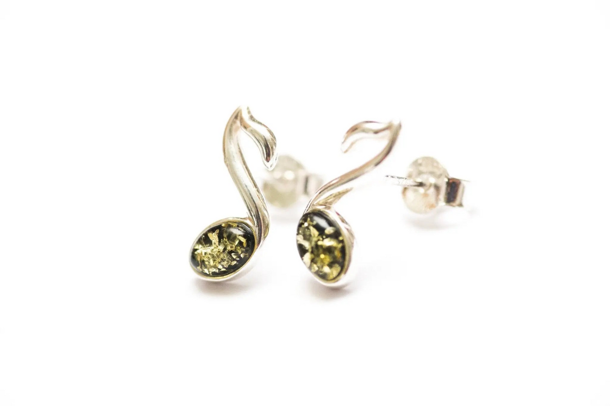 Green Music Note Stud Earrings