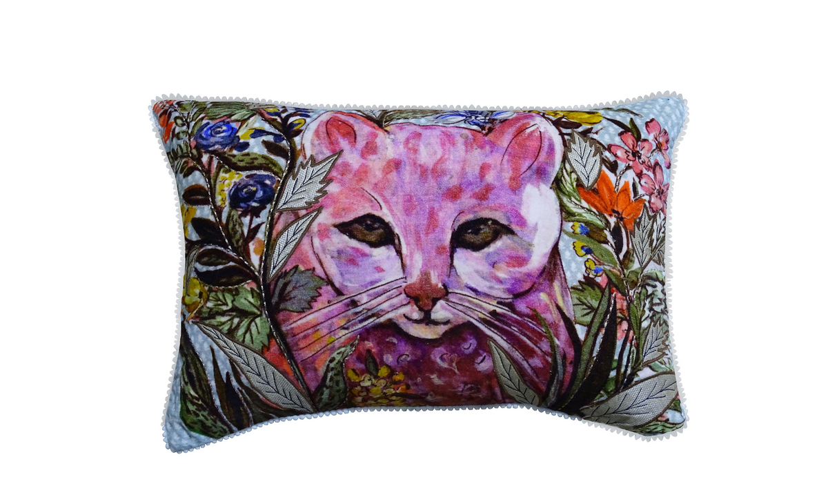 Hand Illustrated  Decorative Cat Pillow 14"X20"