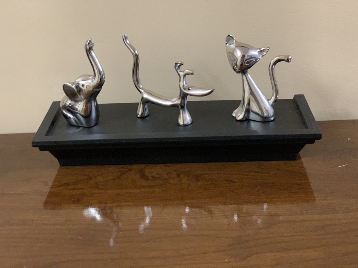 Vibhsa Dog Cat & Elephant Ring Holders Set - Silver