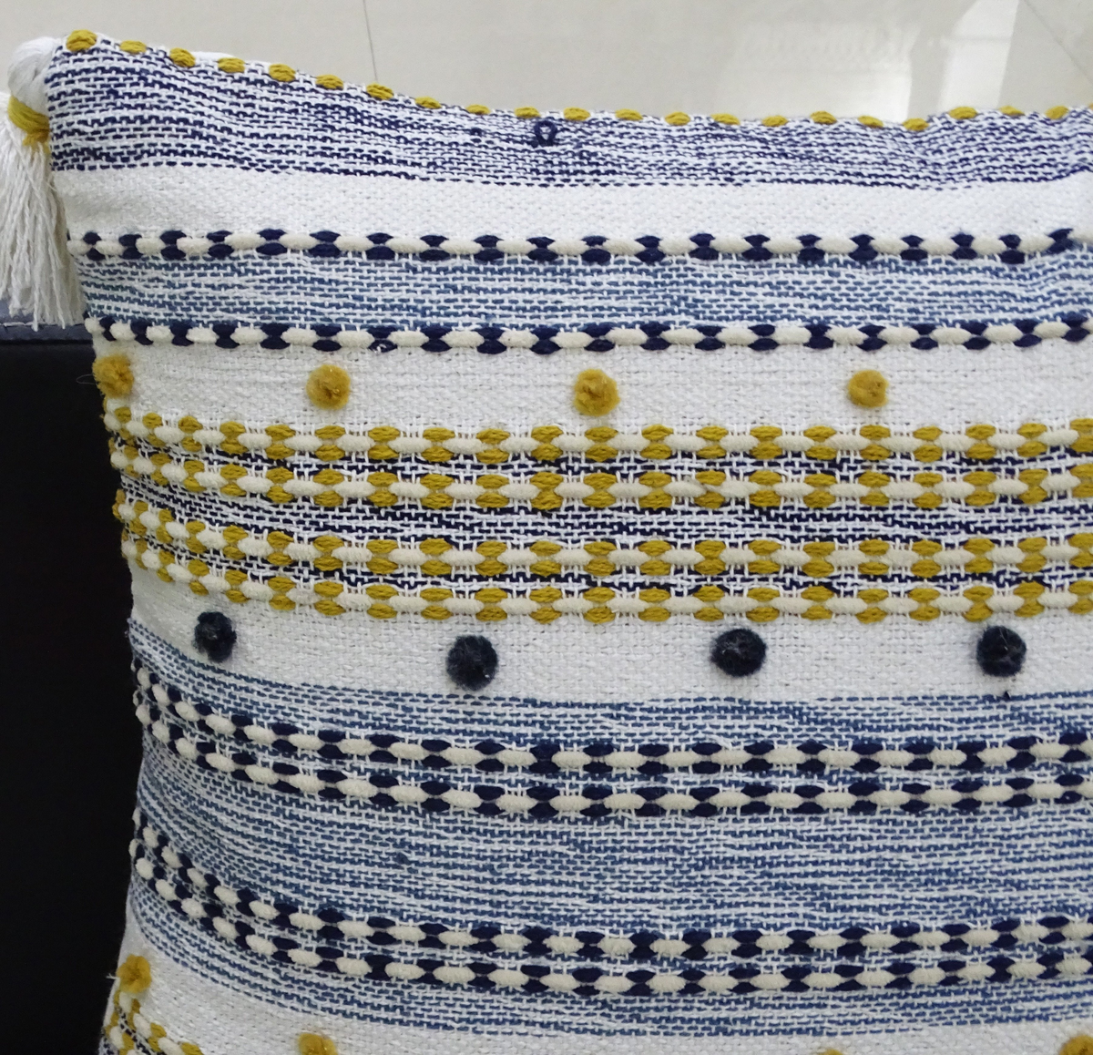 Designer Striped Pillow with Mini Poms and Tassels 20"x20"