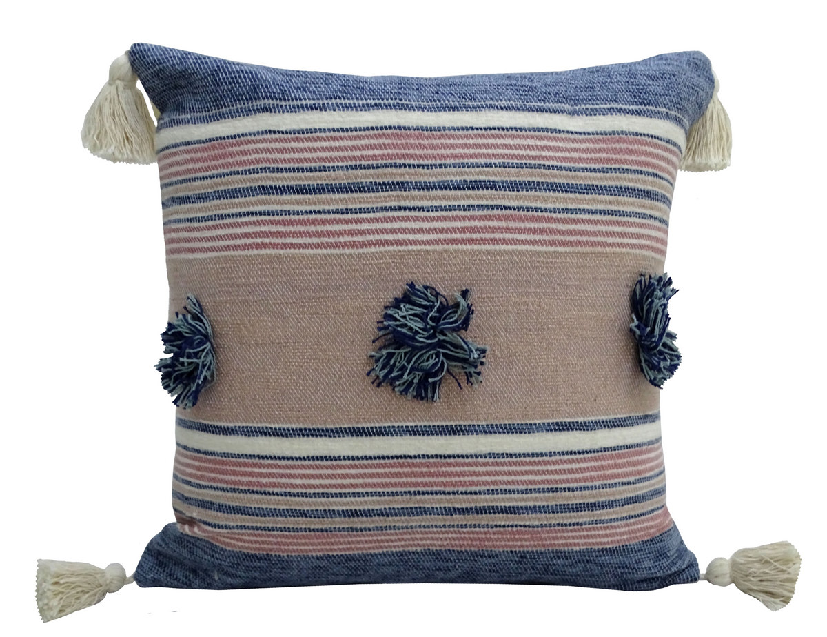 Throw Pillow with Tassels and Pom-Poms 20" x 20" Insert Included