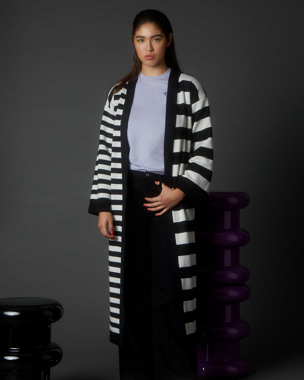 Multi-Striped Wool & Cashmere Knitted Cardigan Long