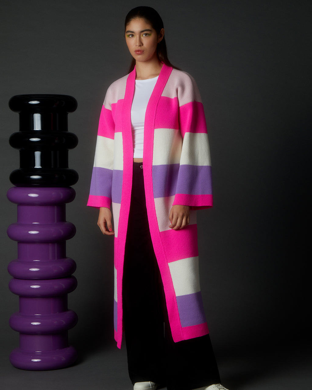 Multicolour Striped Cardigan Long Wool & Cashmere