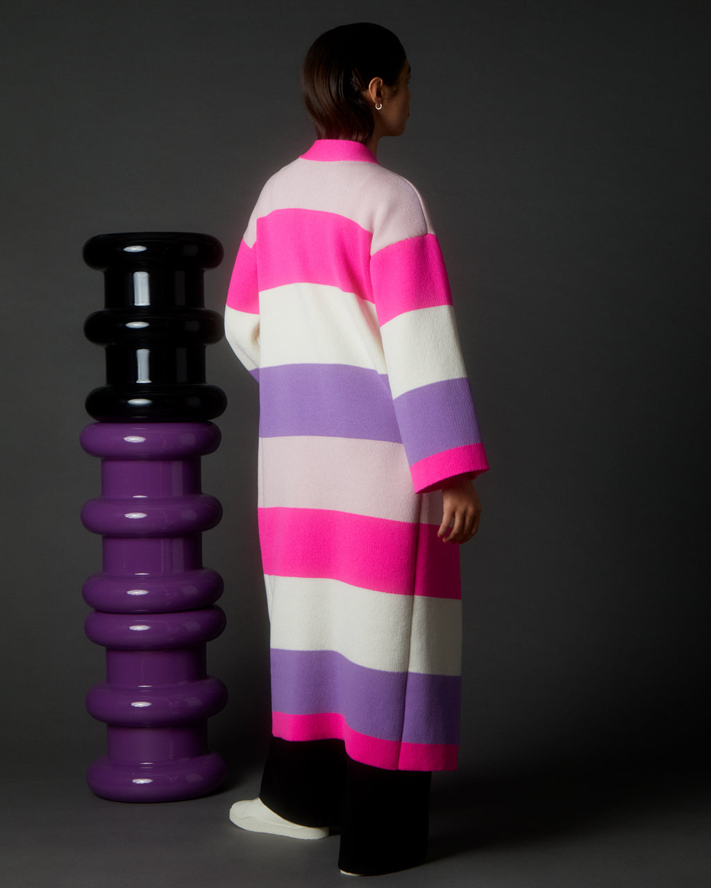 Multicolour Striped Cardigan Long Wool & Cashmere