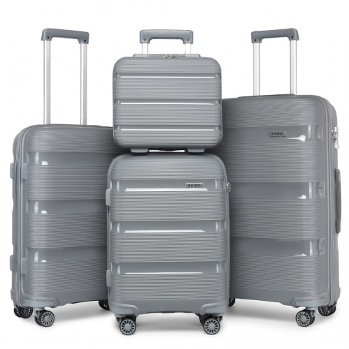 K2092L - Kono Bright Hard Shell PP Suitcase With TSA Lock And Vanity Case 4 Pieces Set - Classic Collection - Grey
