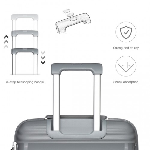 K2092L - Kono Bright Hard Shell PP Suitcase With TSA Lock And Vanity Case 4 Pieces Set - Classic Collection - Grey