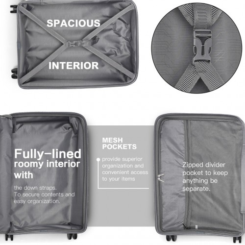 K2092L - Kono Bright Hard Shell PP Suitcase With TSA Lock And Vanity Case 4 Pieces Set - Classic Collection - Grey