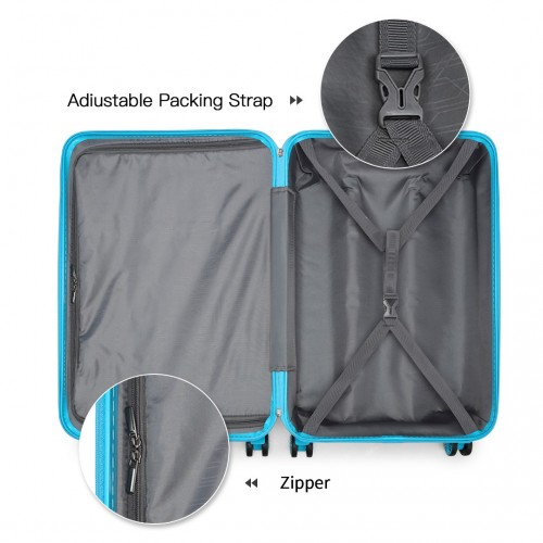 K1871-1L - Kono ABS 24 Inch Sculpted Horizontal Design Suitcase - Blue
