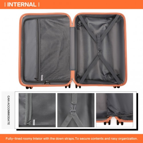 K2292L - Kono 24 Inch Lightweight Hard Shell ABS Suitcase With TSA Lock - Orange