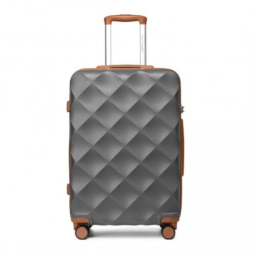 K2395L - British Traveller 24 Inch Ultralight ABS And Polycarbonate Bumpy Diamond Suitcase With TSA Lock - Grey And Brown