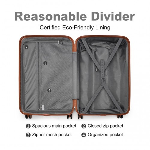 K2395L - British Traveller 24 Inch Ultralight ABS And Polycarbonate Bumpy Diamond Suitcase With TSA Lock - Grey And Brown