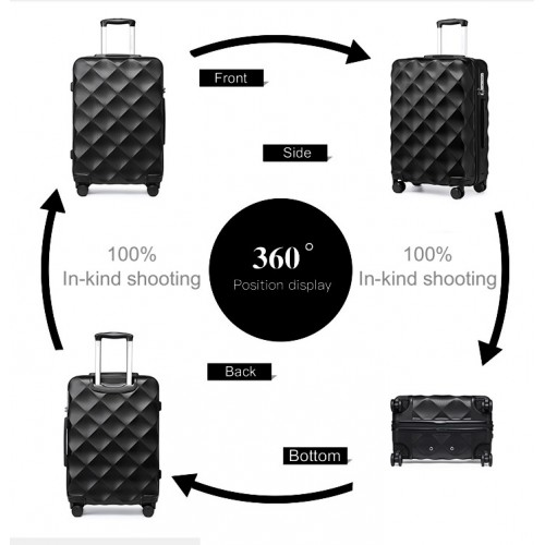 K2395L - British Traveller 24 Inch Ultralight ABS And Polycarbonate Bumpy Diamond Suitcase With TSA Lock - Black