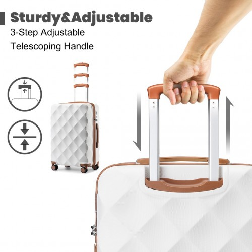 K2395L - British Traveller Ultralight ABS And Polycarbonate Bumpy Diamond 4 Pcs Luggage Set With TSA Lock - Cream
