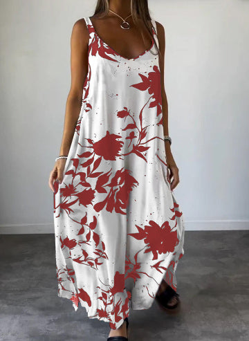 Summer Printed Sling Backless V-neck Dress