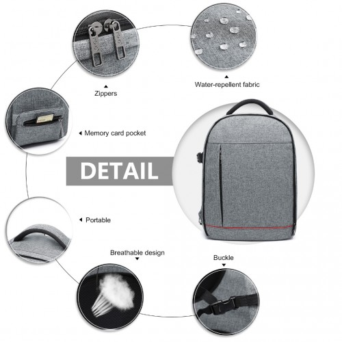 E6928 - Kono Water Resistant Shockproof DSLR Camera Backpack - Light Grey