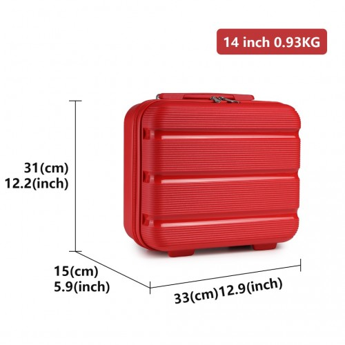 K2092L - Kono 14 Inch Bright Hard Shell PP Vanity Case - Red