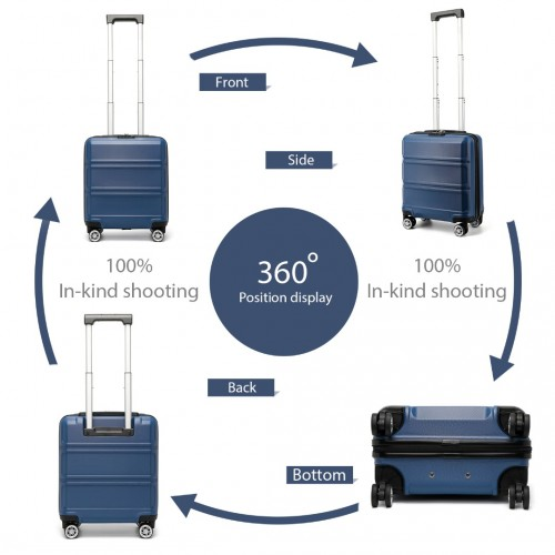 K1871-1L - Kono ABS 16 Inch Sculpted Horizontal Design Cabin Luggage - Navy