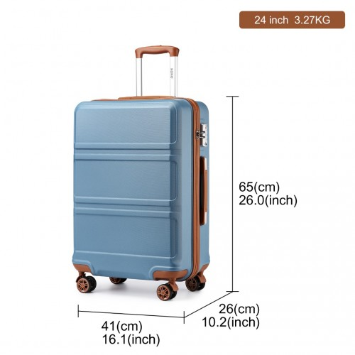 K1871-1L - Kono ABS 24 Inch Sculpted Horizontal Design Suitcase - Grayish Blue And Brown