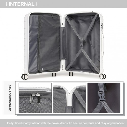 K2091L - Kono Multi Texture Hard Shell PP Suitcase With TSA Lock And Vanity Case 4 Pieces Set - Classic Collection - White