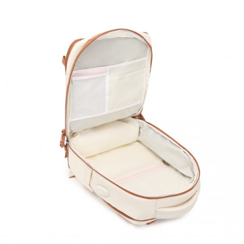 EQ2344 - Kono Multi-Functional Breathable Travel Backpack With USB Charging Port And Separate Shoe Compartment - Beige And Brown