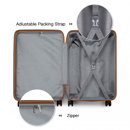 K1871-1L - Kono ABS Sculpted Horizontal Design 4 Pcs Suitcase Set With Vanity Case - Cream