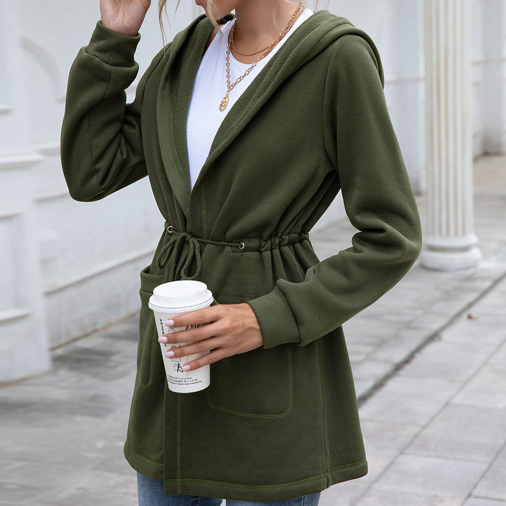 Mid-length hooded trench coat