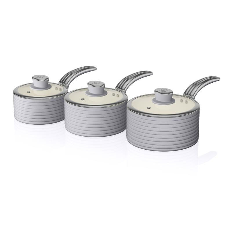 Swan Grey Retro 3 Piece Saucepan Set