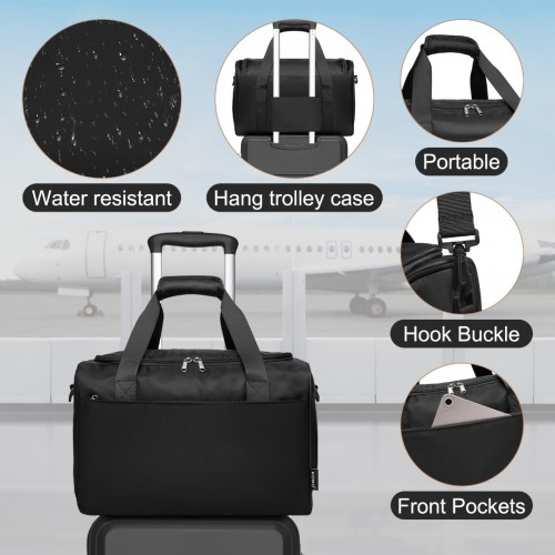 K1871-1L+EA2321 - Kono ABS 20 Inch Sculpted Horizontal Design 2 Piece Suitcase Set With Cabin Bag - Black
