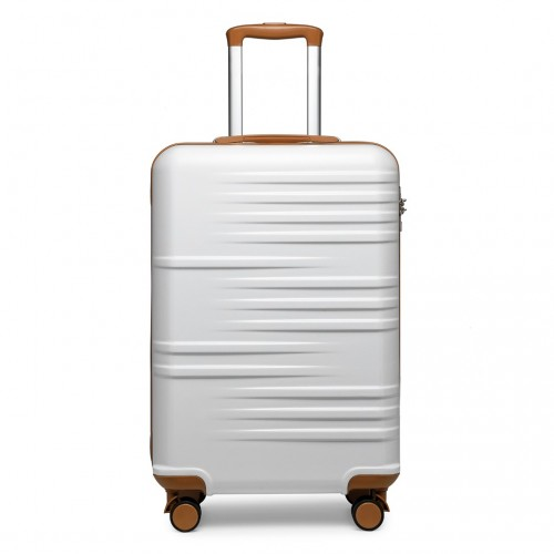 K2391L - British Traveller 20 Inch Durable Polycarbonate and ABS Hard Shell Suitcase With TSA Lock - White