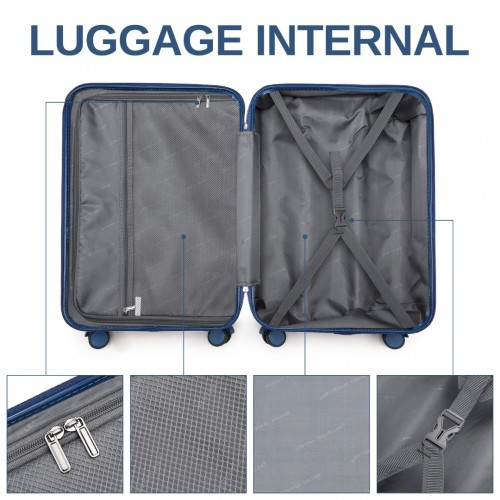 K2391L - British Traveller 3 Pcs Set Durable Polycarbonate and ABS Hard Shell Suitcase With TSA Lock - Navy