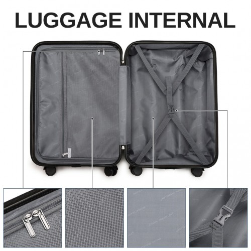 K2391L - British Traveller 3 Pcs Set Durable Polycarbonate and ABS Hard Shell Suitcase With TSA Lock - Black