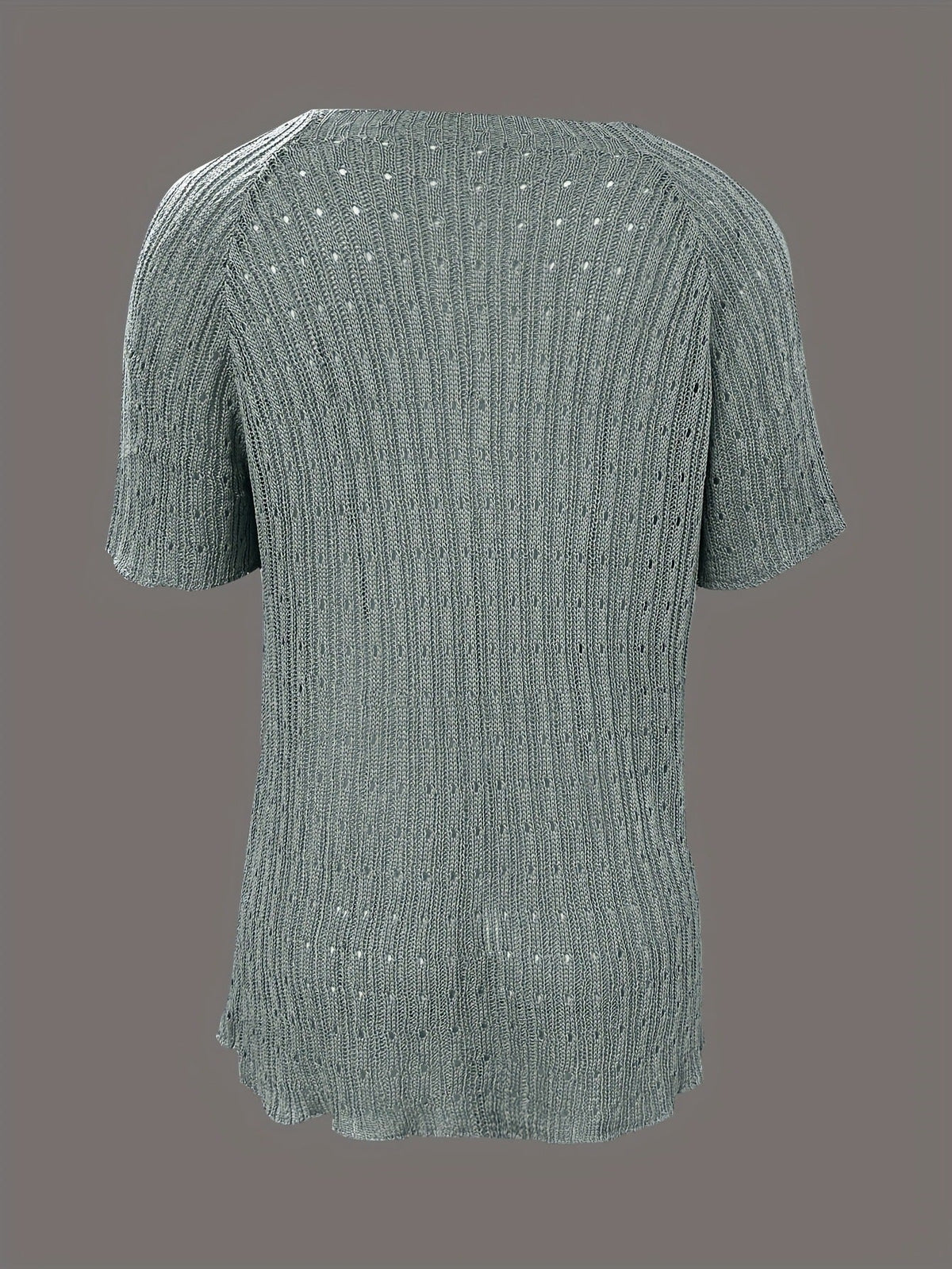 Women's Solid-color Crew-neck Hollow-out Mesh Knit Short-sleeve