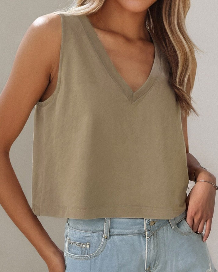 Women's Casual Loose-fitting Cropped Solid Color I-shaped Vest