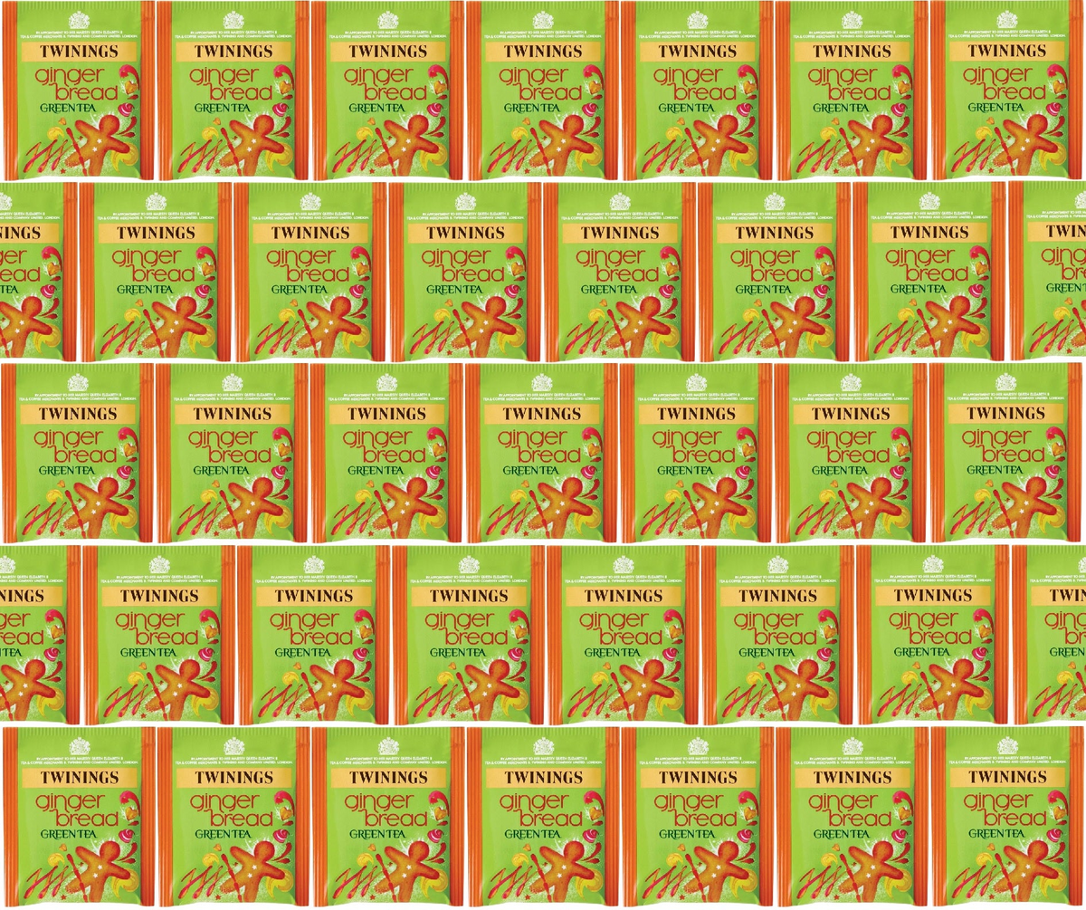 Twinings Gingerbread Green Tea Bags Individually Enveloped Wrapped Tagged Sachet