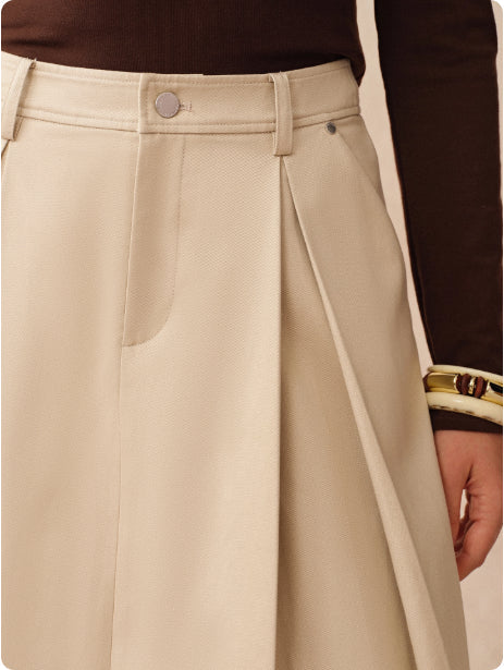 Khaki Tencel Cotton Type A Pleated Tooling Skirt
