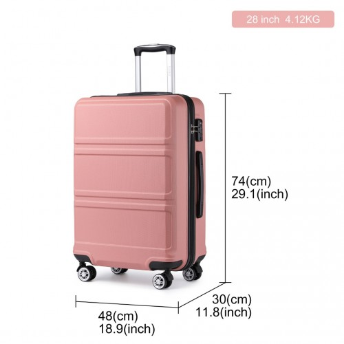 K1871-1L - Kono ABS Sculpted Horizontal Design 3 Piece Suitcase Set - Nude