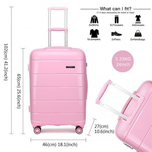 K1997L - KONO 24 INCH HARD SHELL PP SUITCASE - PINK