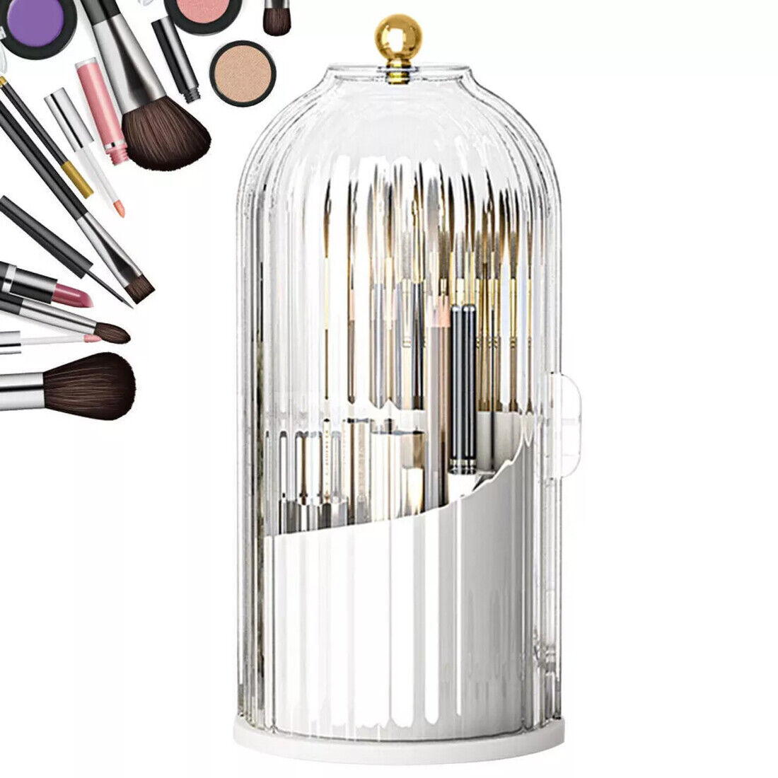360° Rotating Makeup Brush Holder with Clear Lid Cosmetic Organiser Make-Up