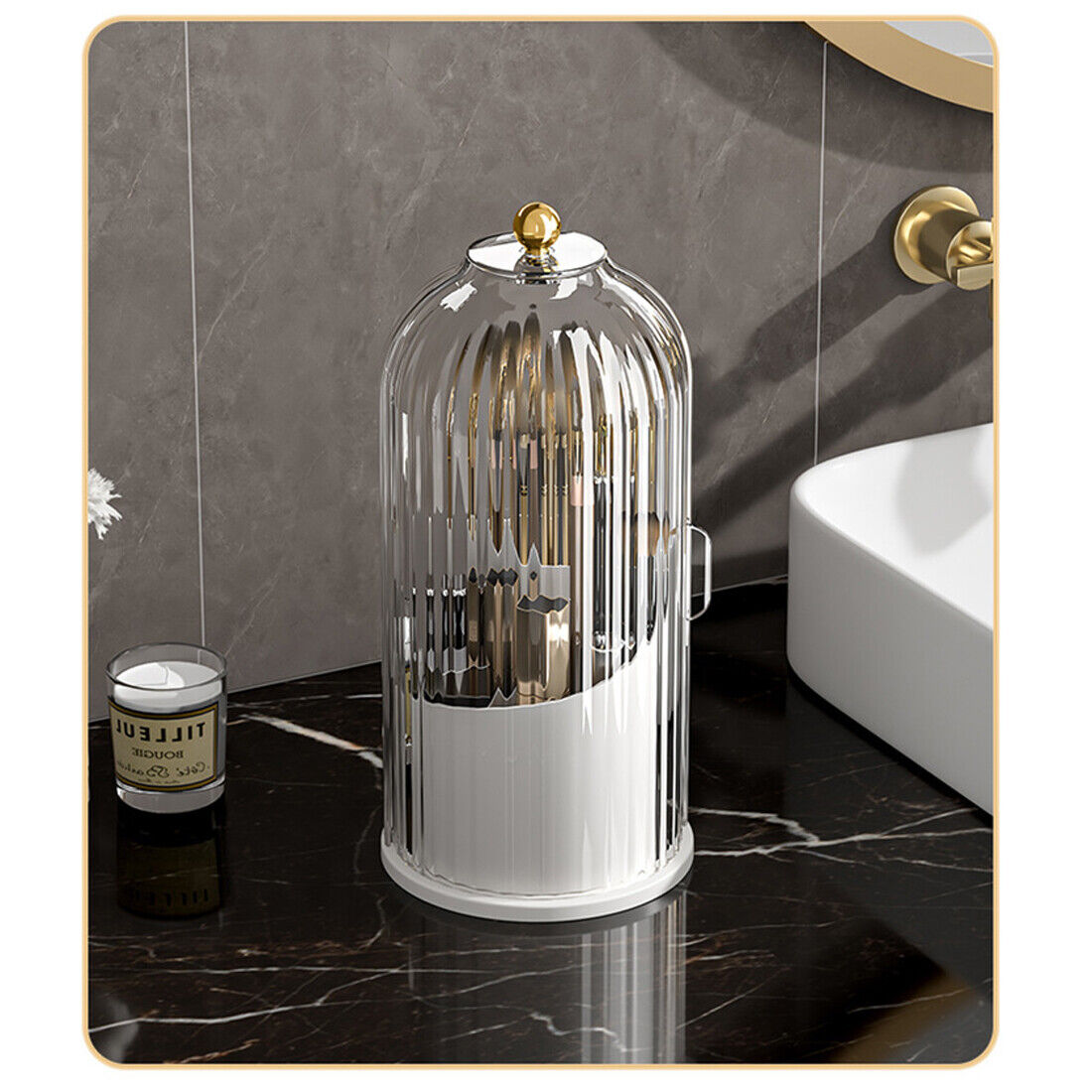360° Rotating Makeup Brush Holder with Clear Lid Cosmetic Organiser Make-Up