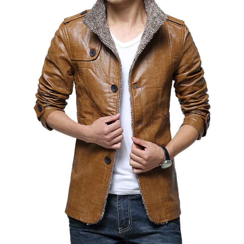 Plus velvet thick fur coat leather coat