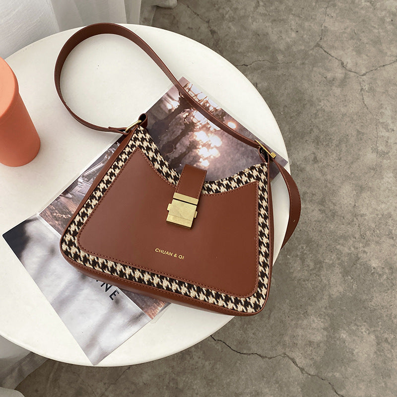 Houndstooth Crossbody Shoulder Bag Under Arm