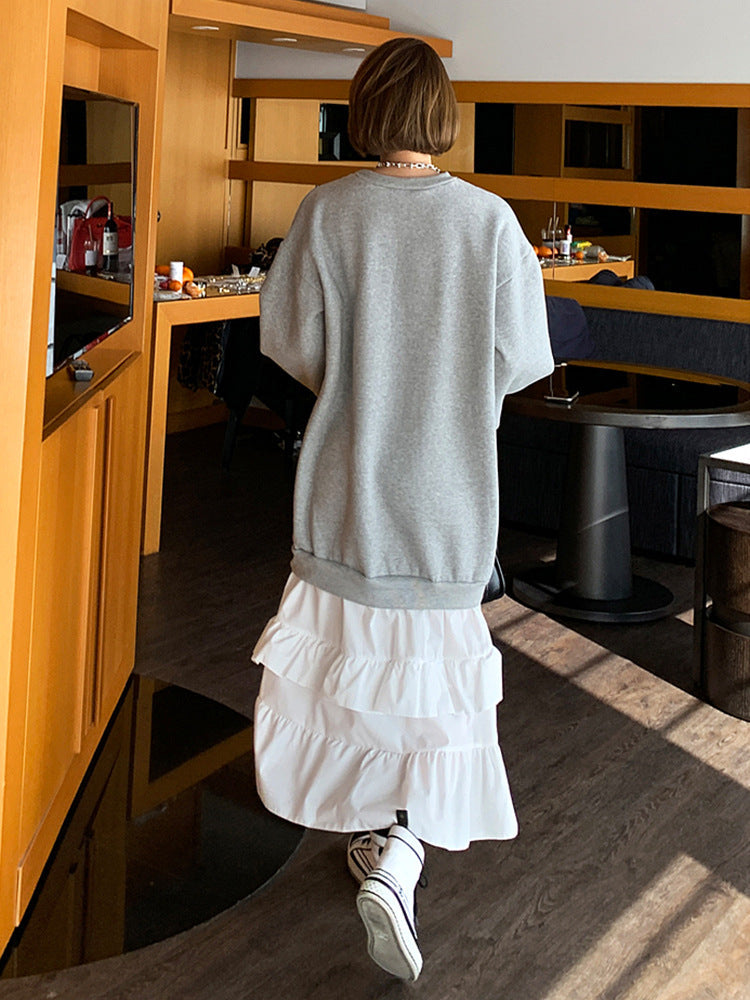 Idle Style Color Contrast Patchwork Ruffled Sweater Dress Women