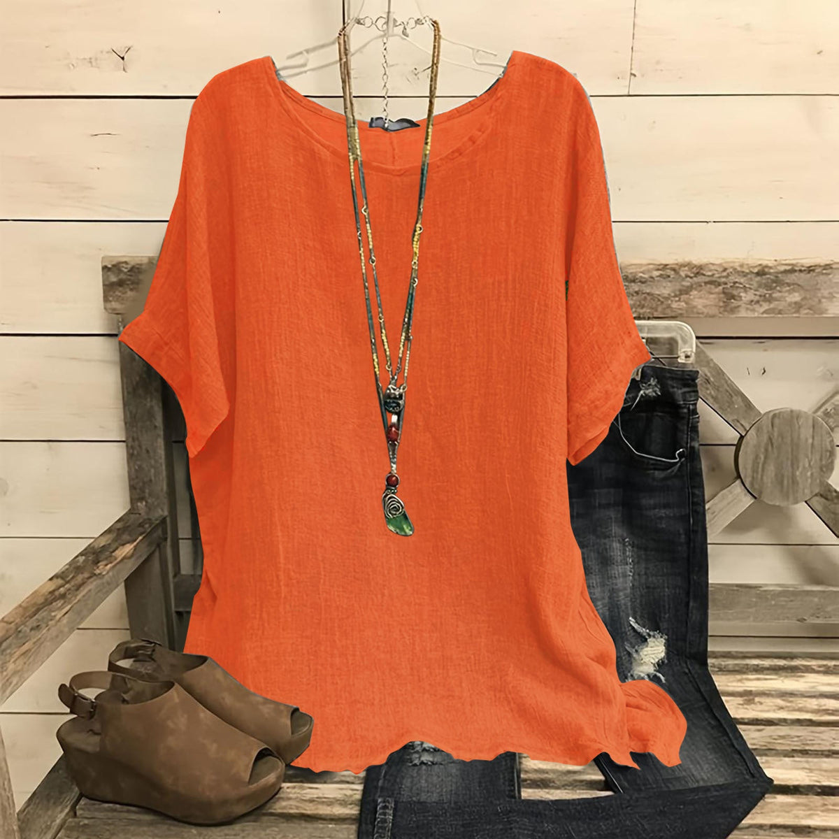 Women's Casual Loose-fitting Fashionable Solid-color Crew-neck Top