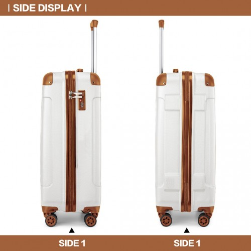 K1777-1L - Kono 19 Inch ABS Lightweight Compact Hard Shell Cabin Suitcase Travel Carry-On Luggage - Cream