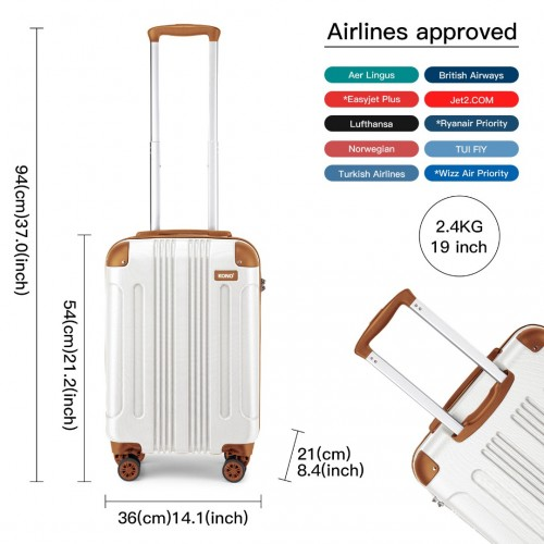 K1777-1L - Kono 19 Inch ABS Lightweight Compact Hard Shell Cabin Suitcase Travel Carry-On Luggage - Cream
